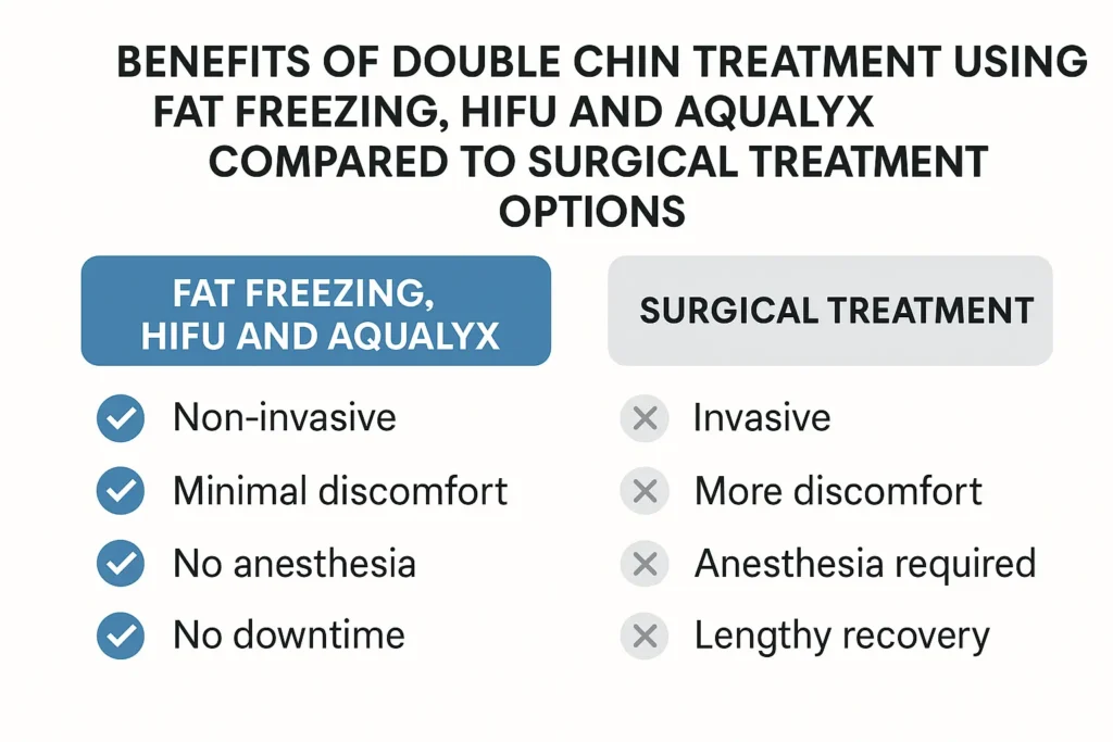 Graphic about the benefits of double chin treatment West Bromwich - from LA LIPO
