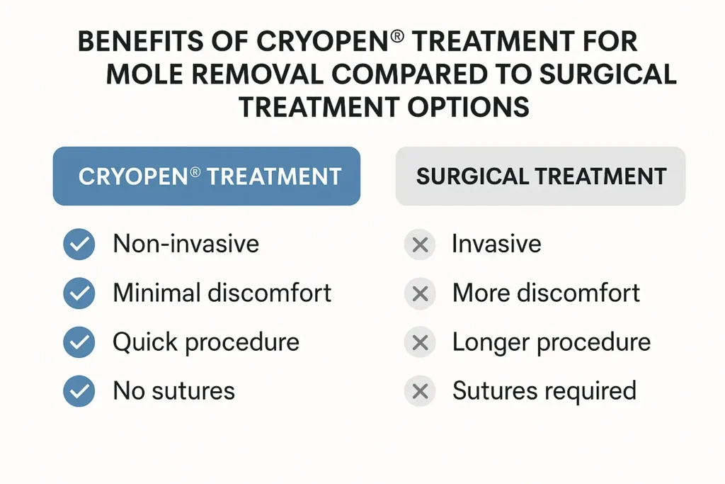 Table to show the benefits of getting moles removed West Bromwich from LA LIPO