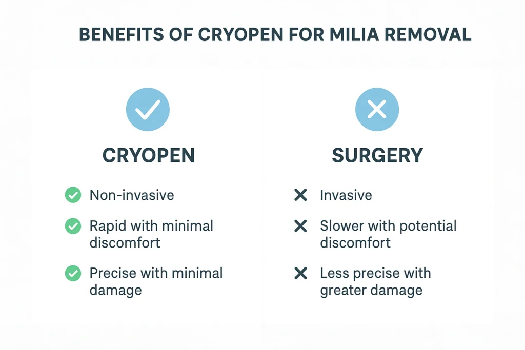 Benefits of cryopen for milia removal West Bromwich compared to surgical treatments.