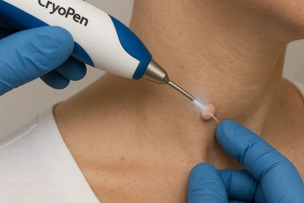 Person receiving cryotherapy West Bromwich for skin tag removal