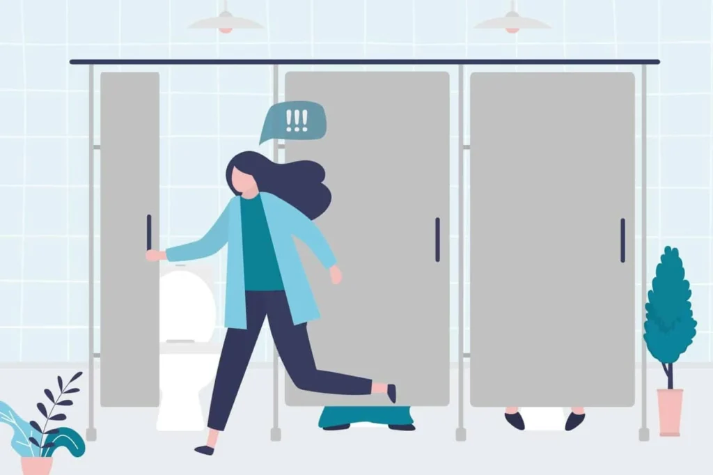 graphic of Urine incontinence West Bromwich woman running to the toilet.