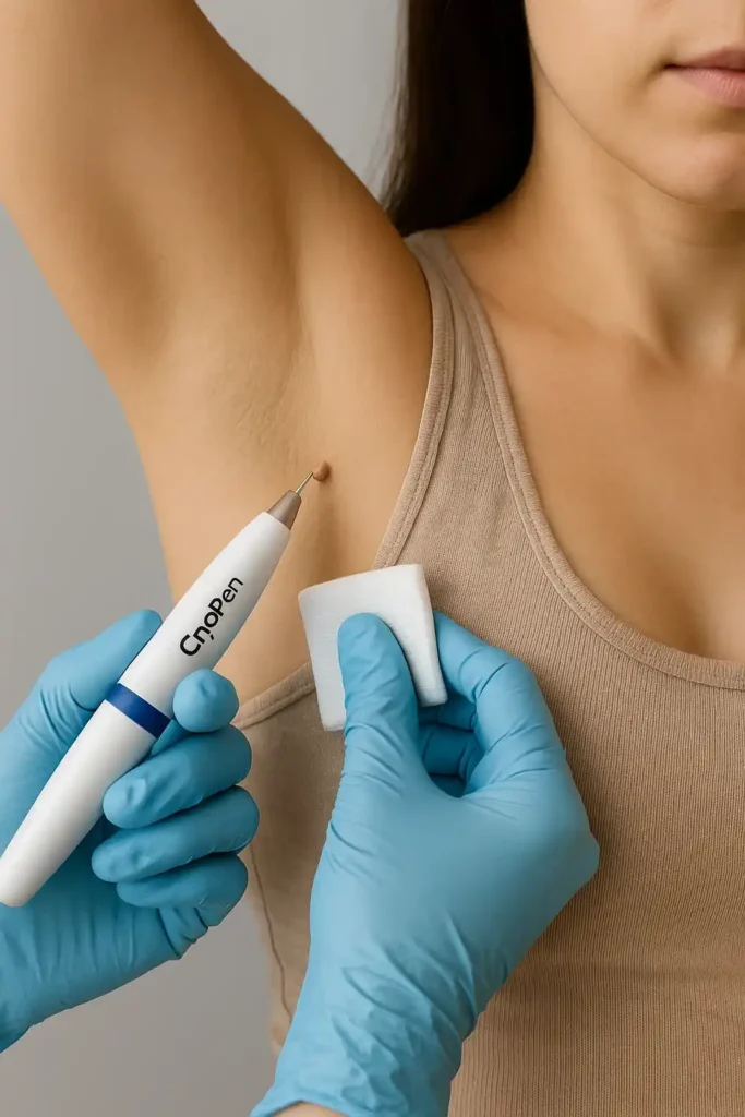 woman having cryopen to remove underarm skin tags West Bromwich