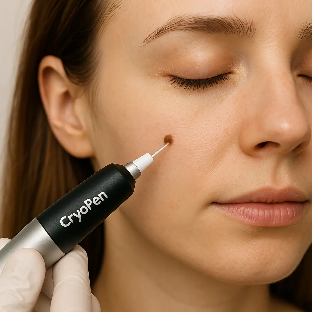 woman receiving facial mole removal West Bromwich using cryopen